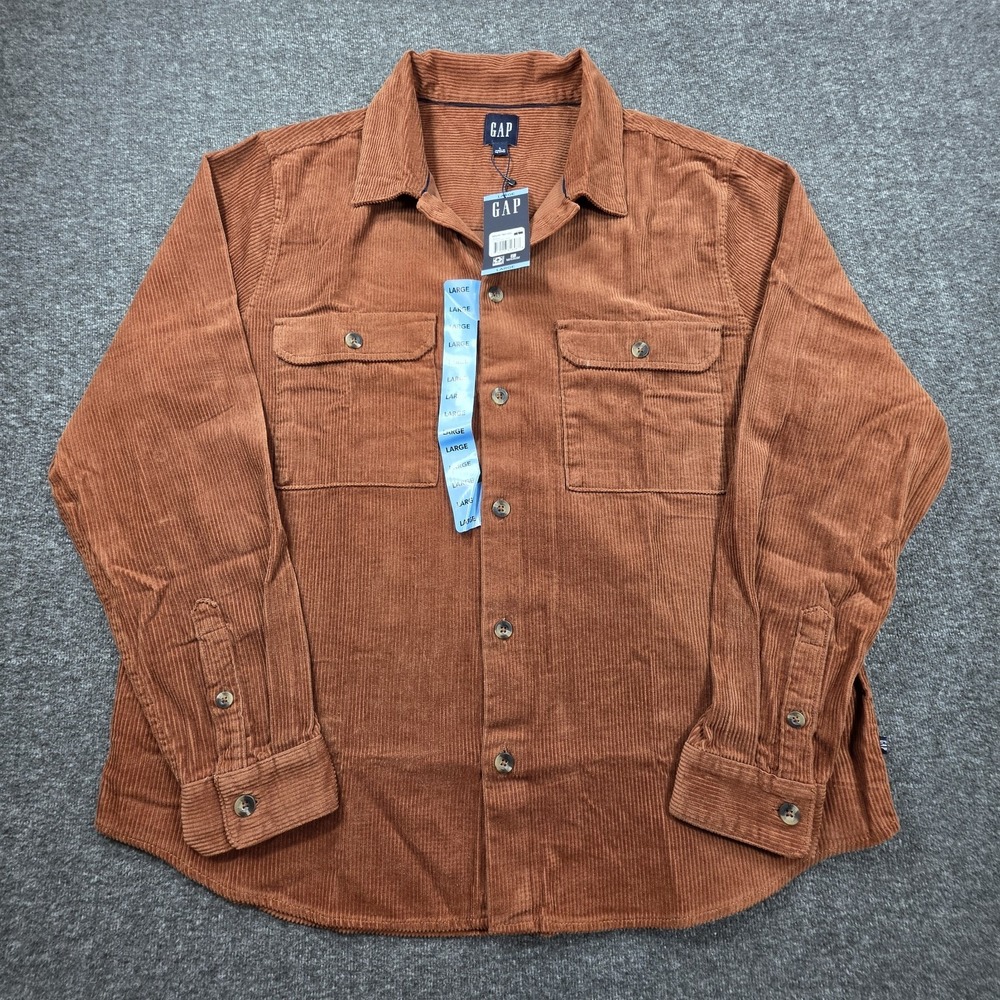 Gap Corduroy Shirt Brandy Brown Mens Size L Button-Up Long Sleeve Casual NWT $80